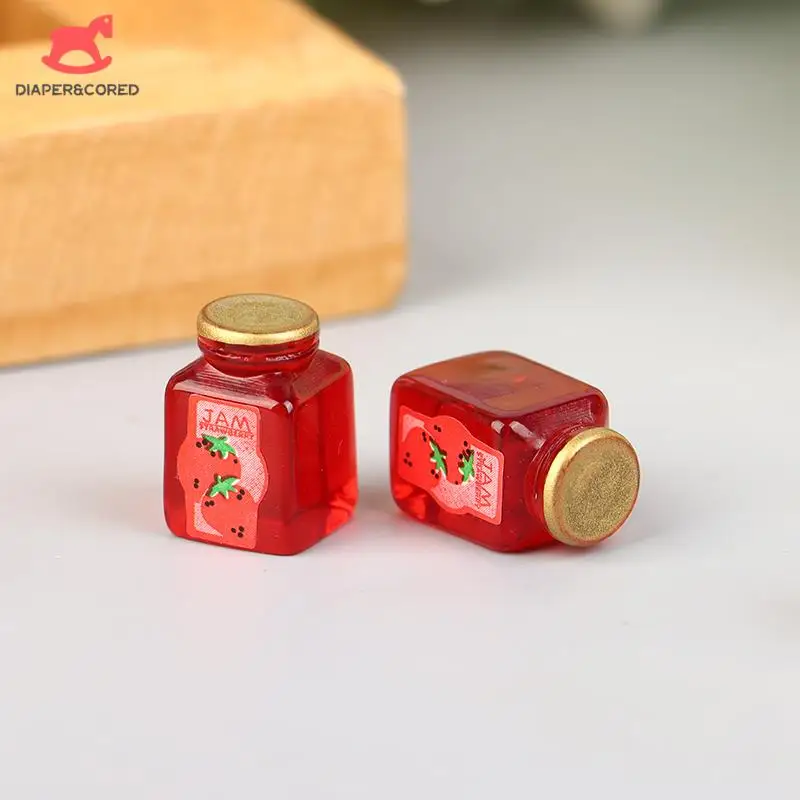 5Pcs/set 1/12 Dollhouse Strawberry Sauce Jam Jar Dollhouse Miniature Kitchen Food Accessories Dolls House Decorations Toys