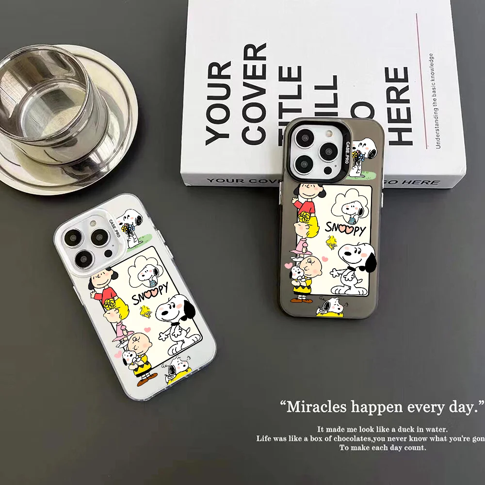 Cartoon S-Snoopys Phone Case IMD Color Silver Shell For IPhone 16 15 14 13 12 Pro Max Plus