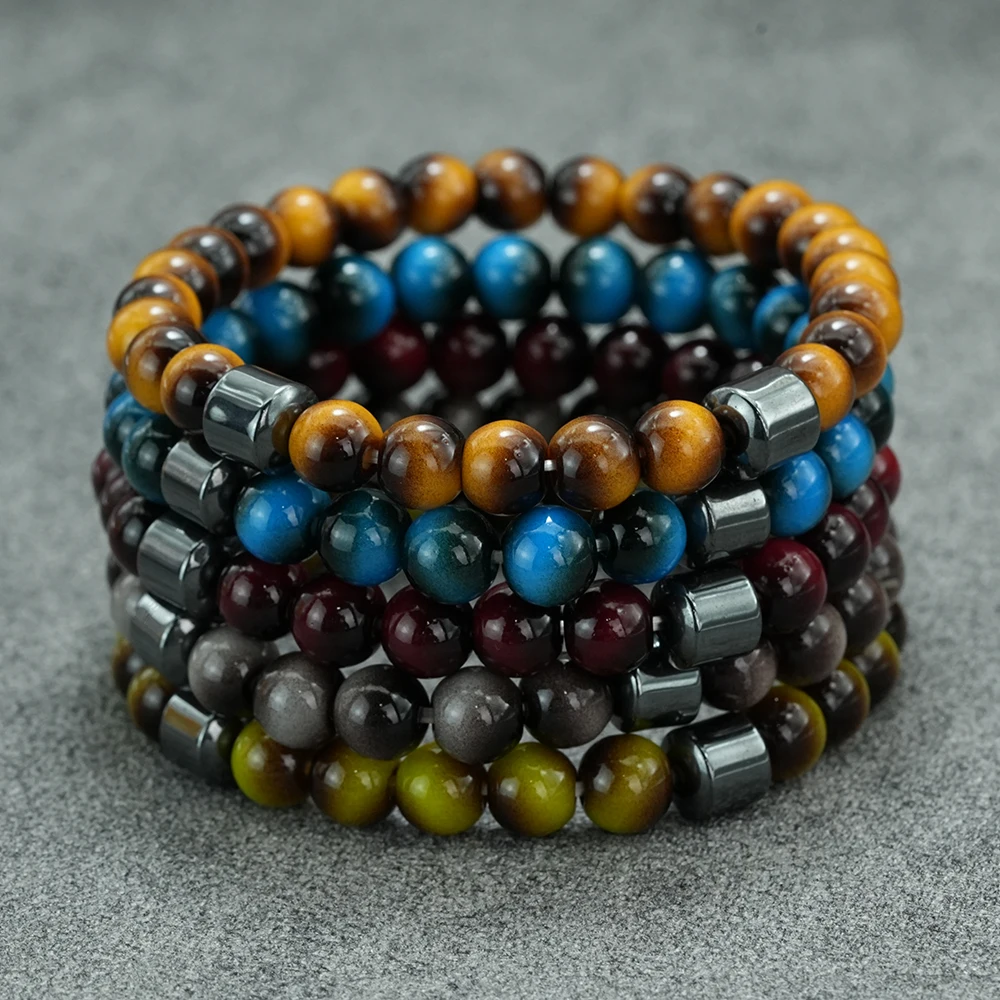 Stylish Ceramics Tiger Eyes Stone Beaded Bracelet For Men Multiple Colors Sizes Available Perfect Gift For Him Healing Jewelry