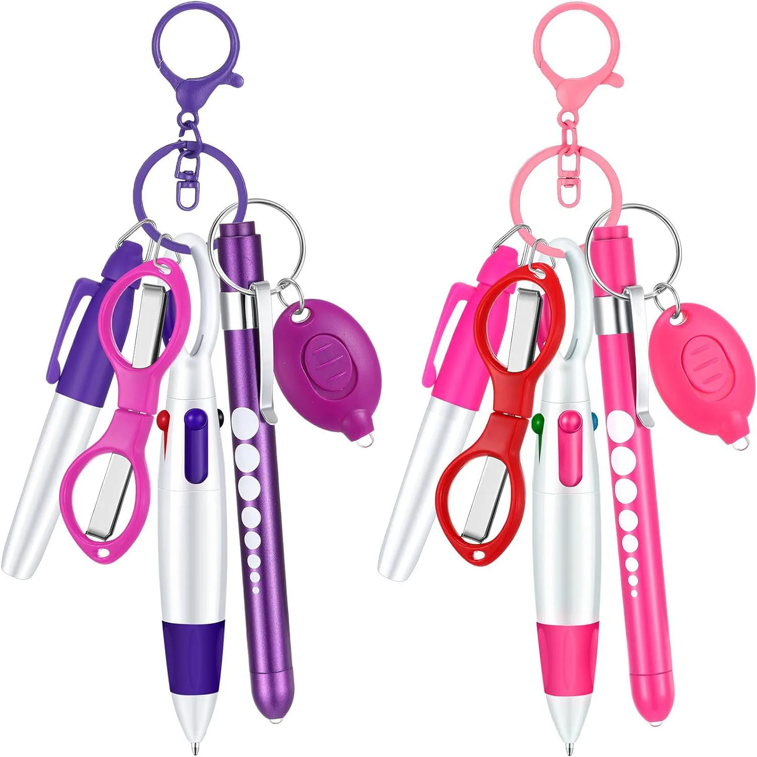 6-in-1 Multifunction Retractable Ball Pen Set Flashlight Foldable Scissors Ballpoint Pen Keychain Nurse Pens Permanent Marker