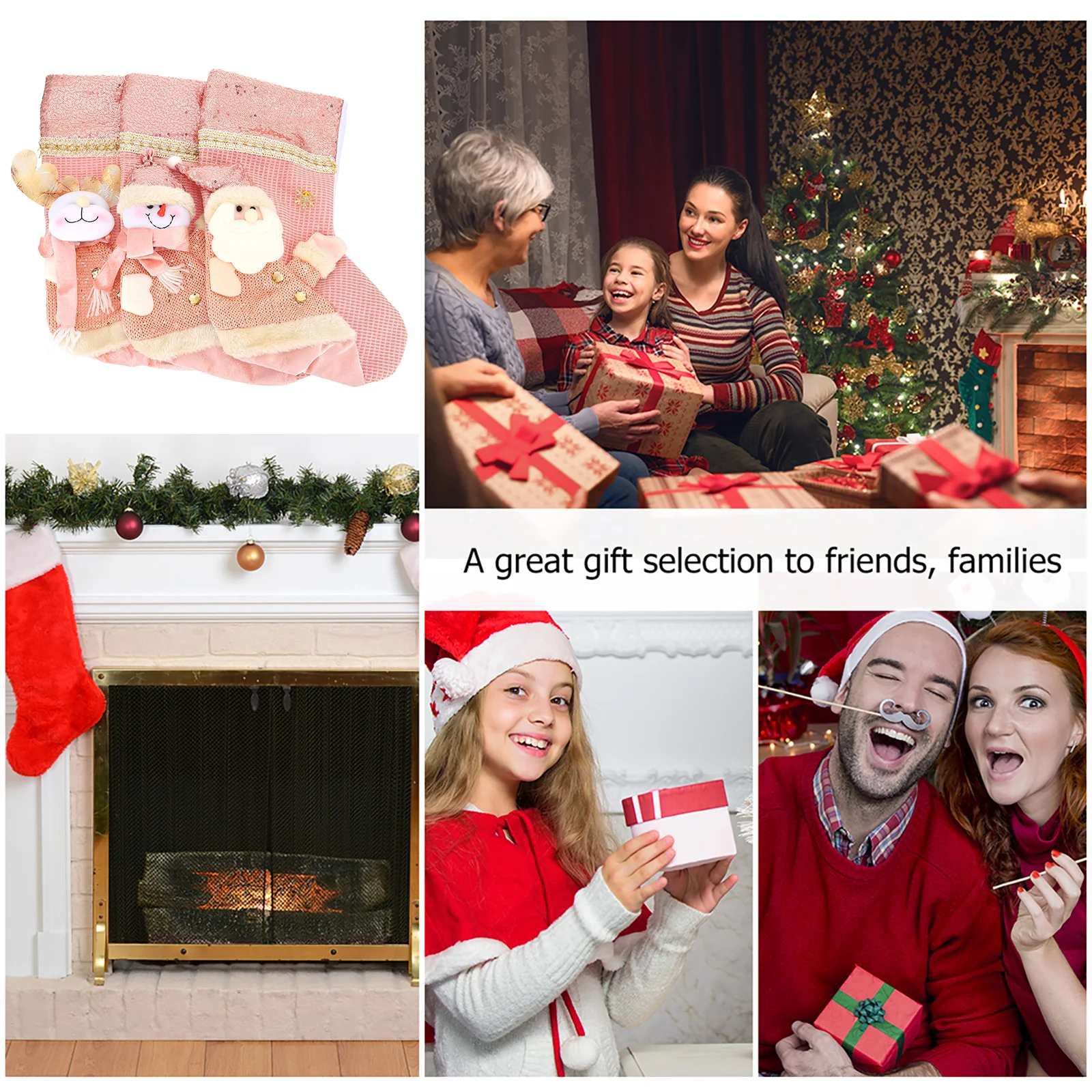 

3Pcs Christmas Hanging Stockings Decorative Candy Pouch Xmas Gift Holder Storage Bag for Tree Wall Christmas Stockings