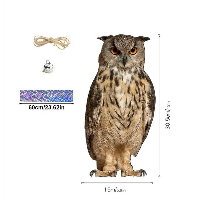 Owl Bird Repellent Bell Pendant Bird Repel Scarecrow Decorative Scarer Pendant With Bell Fake Bird Scare Device