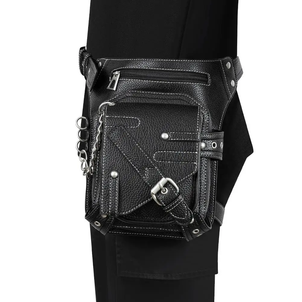 Leg Bag European And American Retro Chain Motorcycle Bag Pu Leather Outdoor Men's Waist Bag Fanny Pack Chest Bag Bum Bag Purse