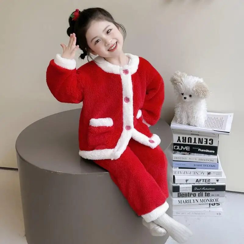 

Горячий детский зимний комплект из двух предметов, пижамы для девочек, осенние утепленные топы с круглым вырезом, брюки, детская кавайная модная новая стильная повседневная домашняя одежда