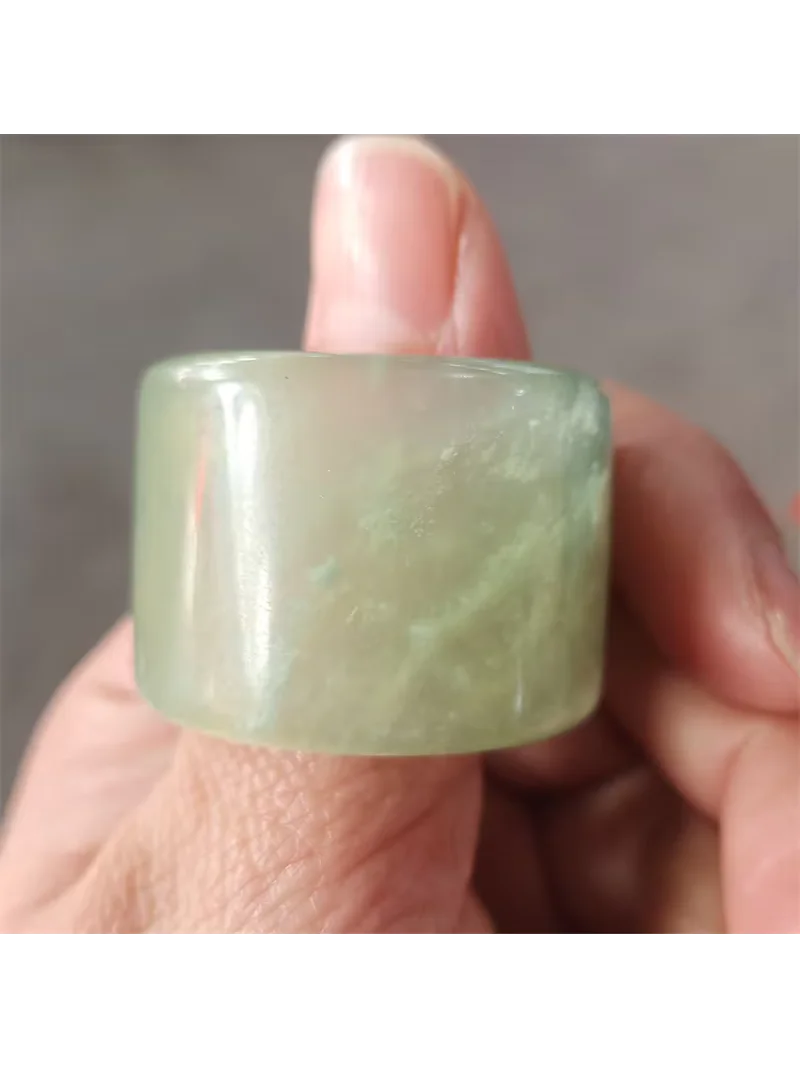 Hot selling natural hand-carve Ink jade floating flower flat Ring fashion Jewelry Men Women Luck Gifts Amulet