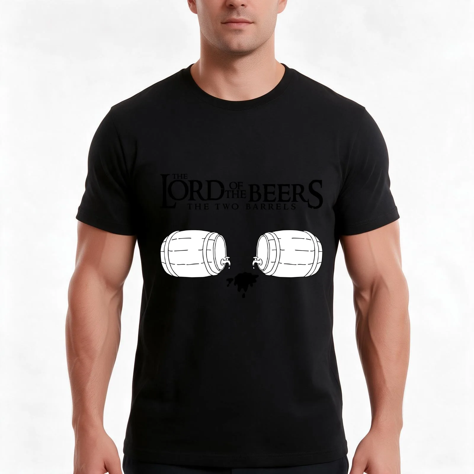 Lord of the Beers - The Two Barrels T-Shirt, Summer Casual Cotton Tee, Oversized Streetwear Tops, Vintage Graphic Print