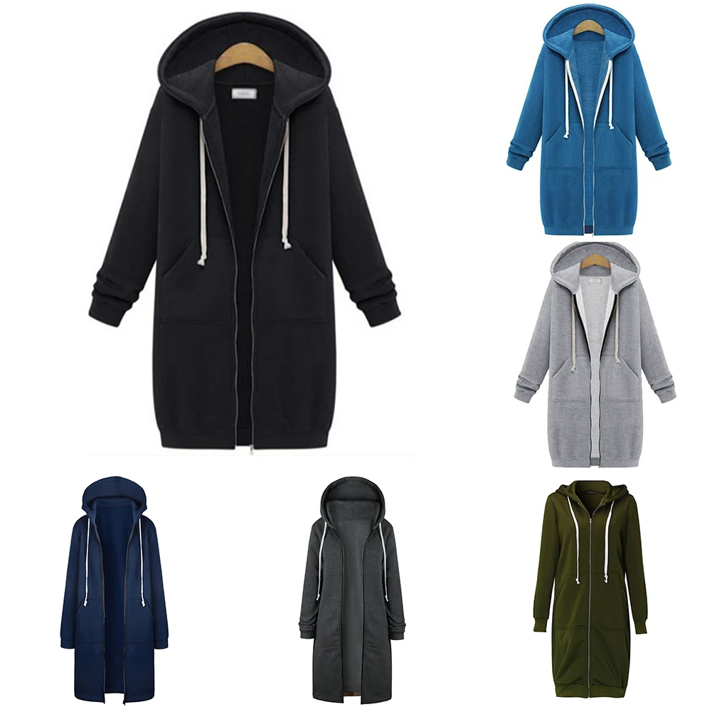 

1x Women Ladies Autumn Winter Plus Size Winter Zip Hoodie Sweater Hooded Long Jacket Sweatshirt Coat