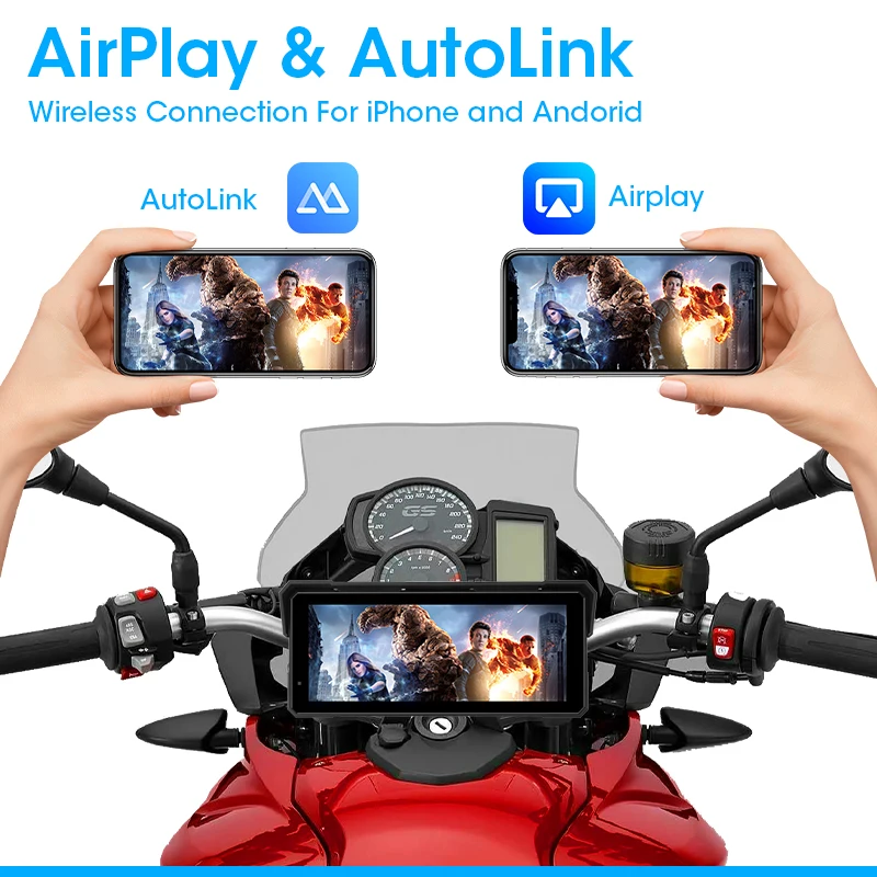 8 بوصة Carplay دراجة نارية الملاحة GPS اللاسلكية CarPlay أندرويد السيارات Airplay شاشة عرض مقاوم للماء شاشة بلوتوث مزدوجة