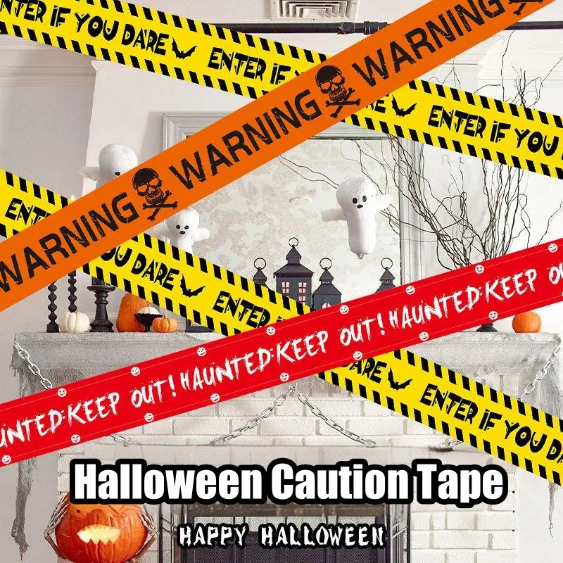 10M Halloween Caution Tape Yellow Hazard Warning Safety Line Outdoor Decoration Prop for Yard and Garden Party Setup