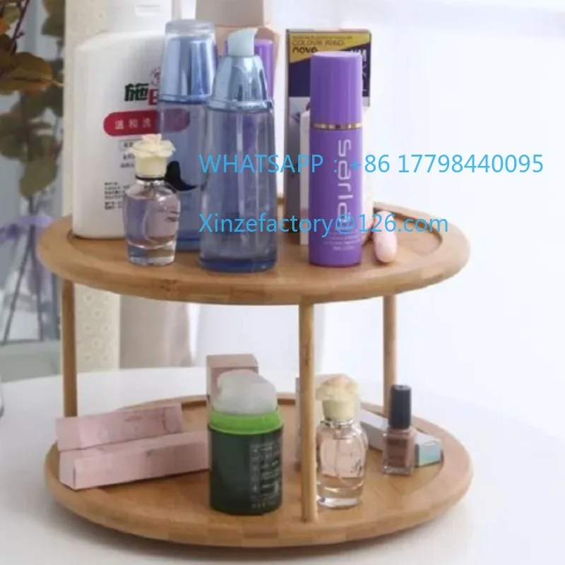 Customizable Bamboo turntable spice rack 2-layer bamboo kitchen counter top cabinet, rotary condiment storage box, cosmetics she