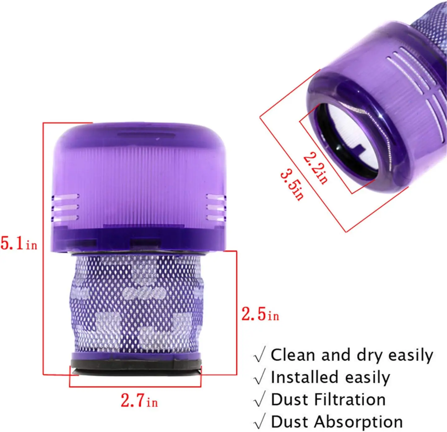 2 Pack Filters  for  Cordless Vacuum V11, V11  Drive, V11 Animal,  V11 Filter  HEPA Replace Part No. 970013-02