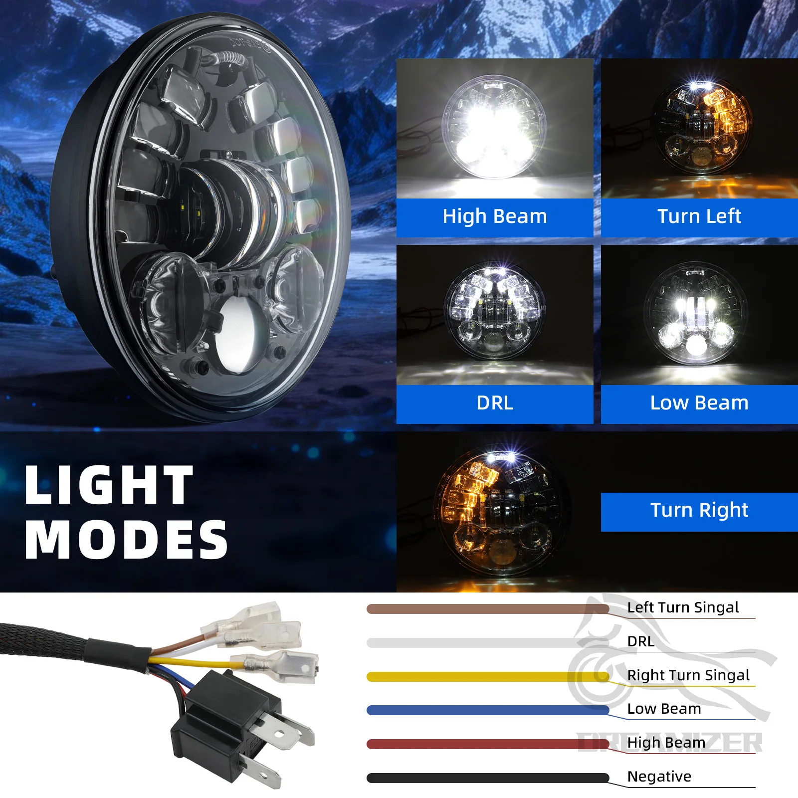 5.75 Inch Black Projector LED Headlight DRL Motorcycle For Harley Dyna Sportster Round LED Projection Headlight