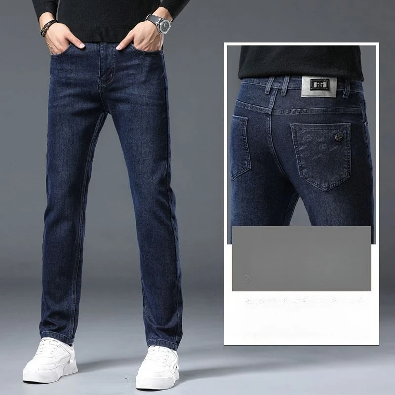 الخريف الشتاء الرجال سميكة عالية الجودة الدنيم مطاطا الجينز فليم مستقيم الساق عارضة الأعمال السراويل الأزياء السراويل الناعمة #2
