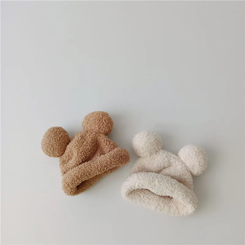 

Winter Plush Baby Hat Kids Beanie With Ear Newborn Baby Bonnet Cap Solid Color Kids Hats Newborn Photography Accessories