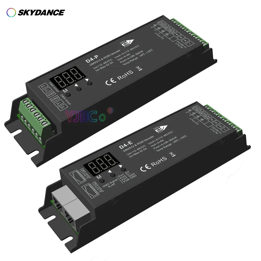 skydance decodificador de luz de tira led d4 e d4 p canais cv dmx512 12v48v 24v 325a 4ch rdm rj 45 dmx controlador de sinal para rgbw 01