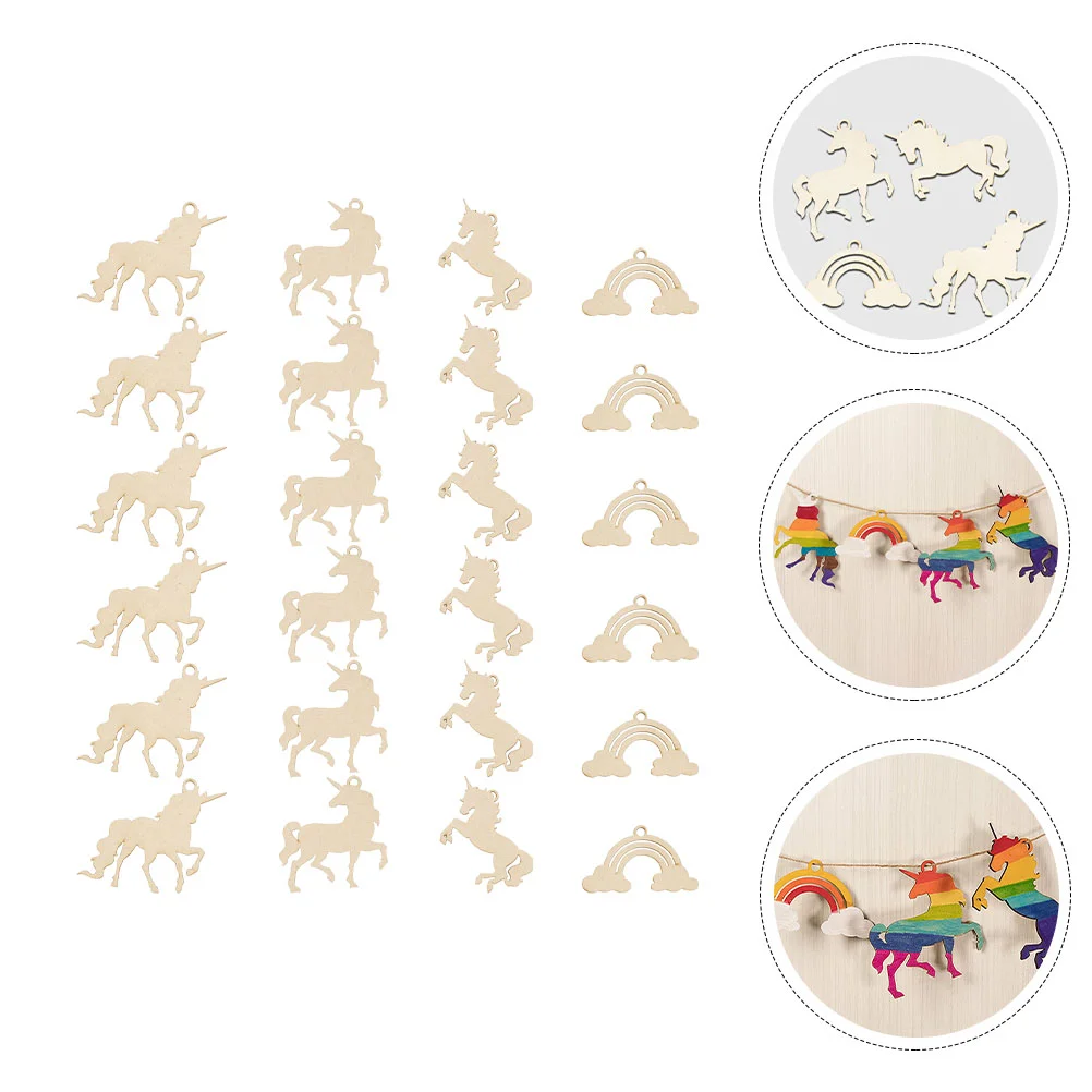 Unicorn Chips Toys Wood Slices for DIY Crafts Unfinished Rainbow Shapes Wooden Shaped Cutout Party Ornaments Child Kids Cutouts