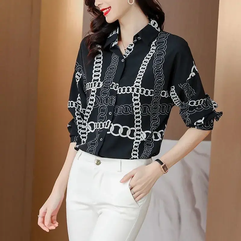 

Fashion Woman Blouses Midi Black All-match Shirt Spring Autumn Chiffon Women Blouses Elegant Office Lady Female Clothing Blouse