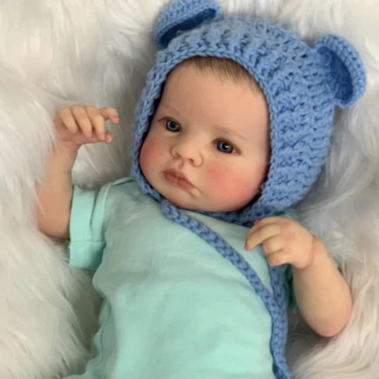 NPK 19inch Lifelike Handmade Newborn Baby Doll Reborn Loulou Awake Soft Touch Cuddly Doll with 3D Painted Skin And Visible Veins
