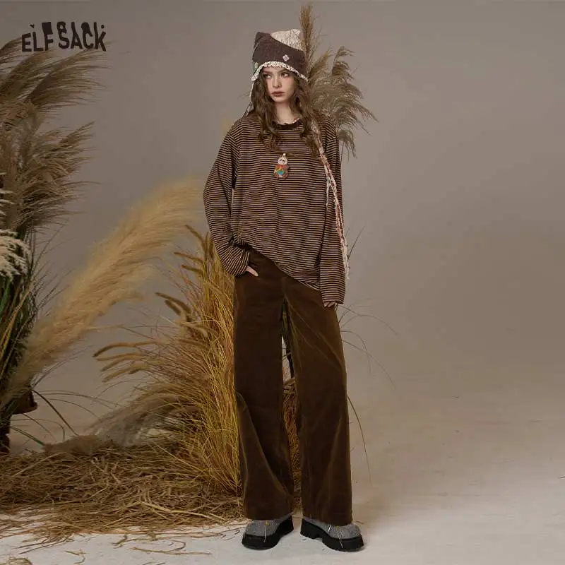 

ELFSACK 2025 Autumn New Arrival Casual Pink Check Wide-Leg Pants Lazy Style Trousers For Woman