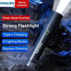 ミニポータブルLED懐中電灯,Philips-300ルーメン,タイプC, USB充電式,ポケットトーチ,80m