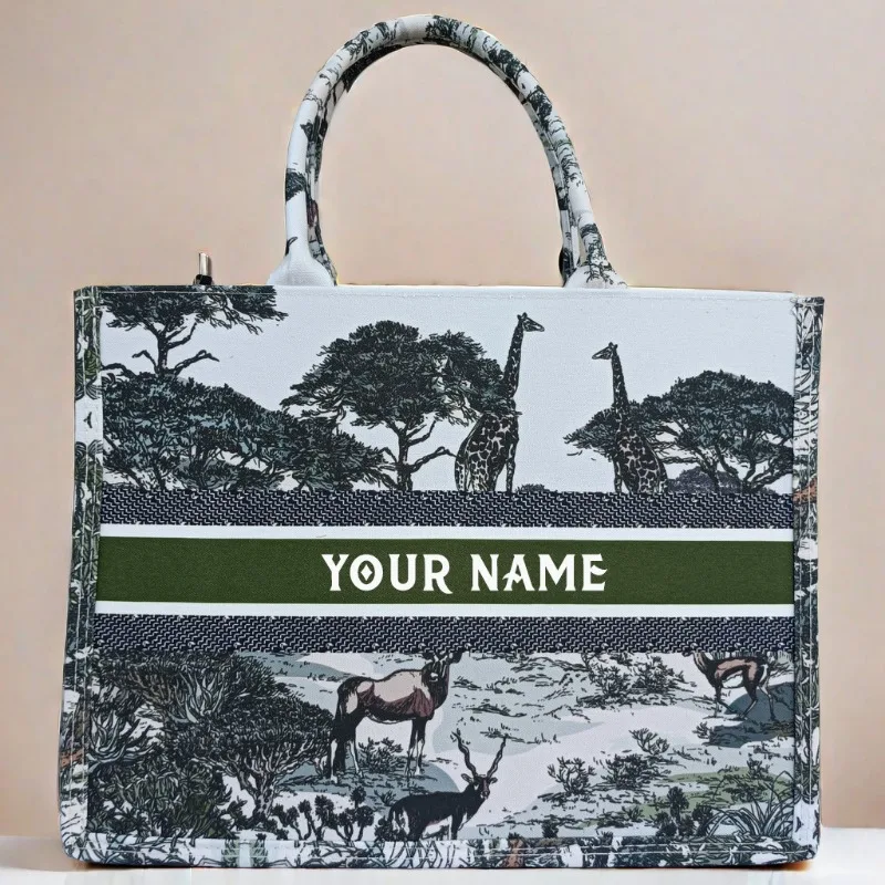 Handbag lady Personalized Fashion Printing Large Capacity Canvas Book Tote Bag With Name Women's Custom Commuter Shoulder Bag