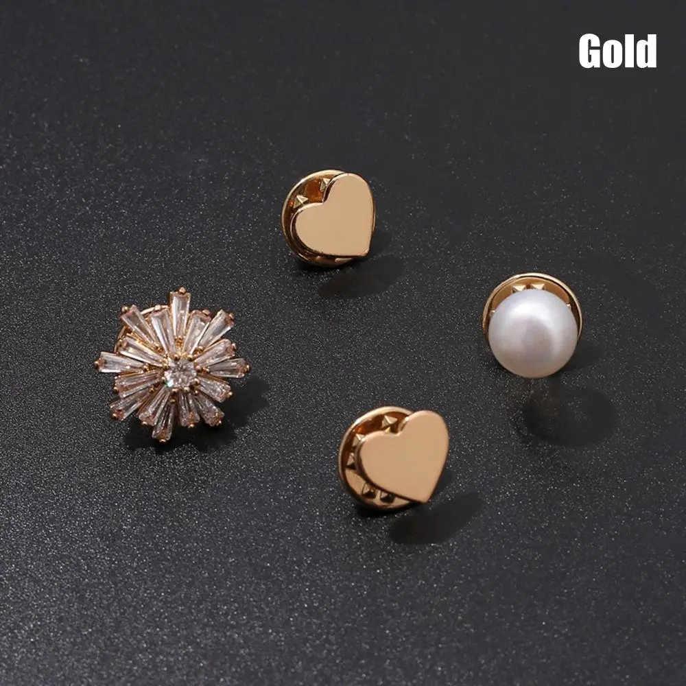 Gold Color Charm Accessories Pearl Style Decorative Brooch Cardigan Pin Anti-Exposure Neckline Buckle Heart Brooch Pearl Brooch