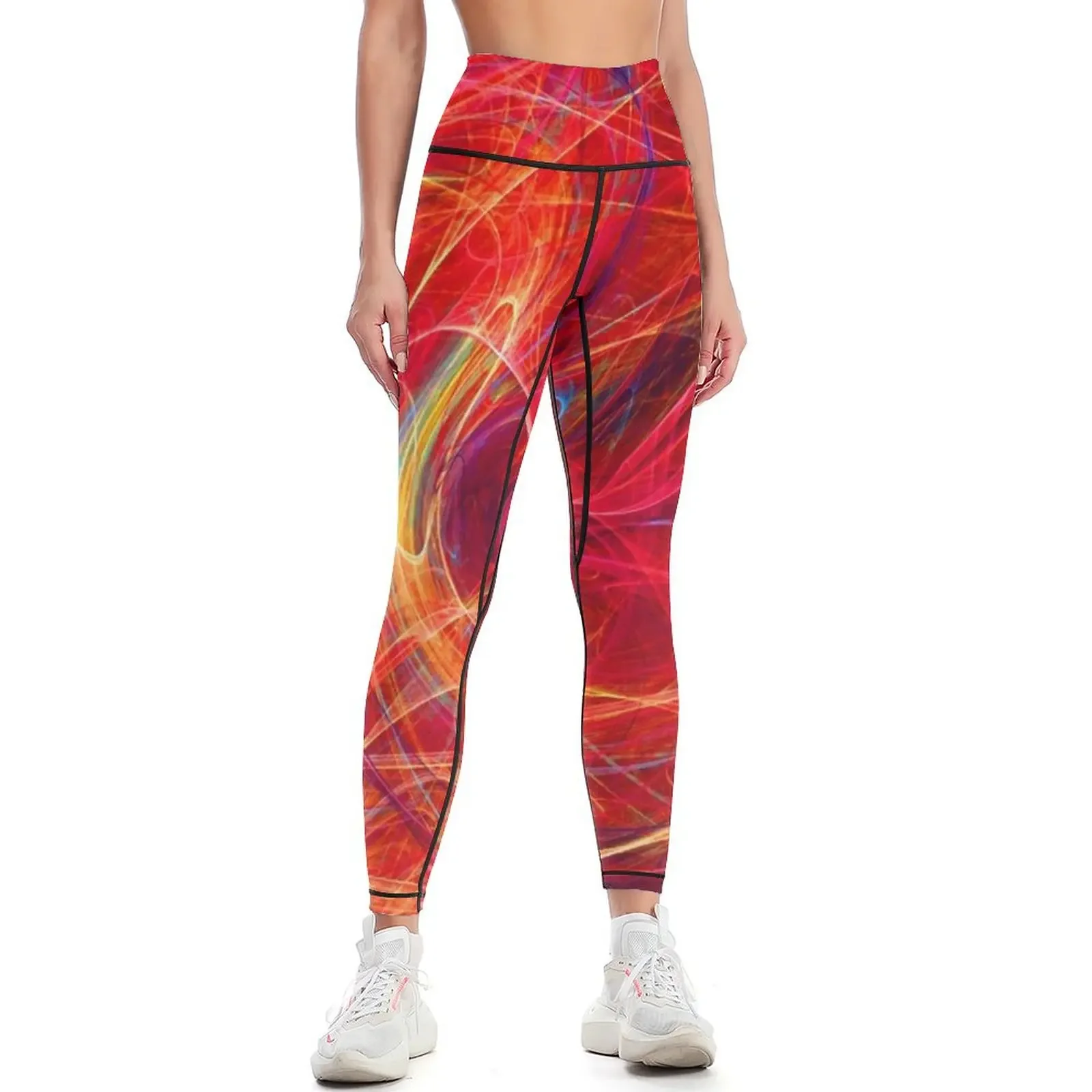 CRAZY PHOTON Vibrant Red Brown YellowFractal Swirls Leggings Pants sport sport legging Womens Leggings