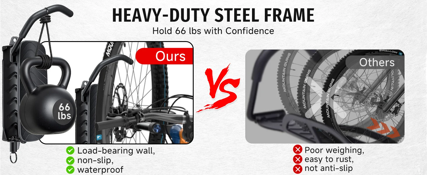 2er-Pack 150 ° Drehbarer Multifunktionaler Fahrradhalter Wandmontierte Aufbewahrungshalterung Vertikale Tragfähigkeit 66 lbs pro Halterung – Detail 4