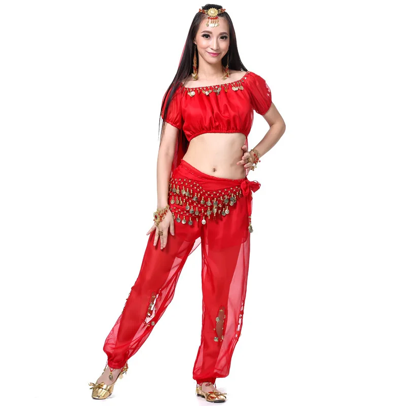 Spersonalizowany zestaw 2/3/5-częściowy: lampion z krótkim rękawem + spodnie z lampionem na monety do zawieszenia + opaska na głowę, strój do tańca brzucha, sukienka do występów.