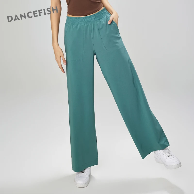 DANCEFISH New Sunscreen Loose Sportwear Women's Pocket Zipper Straight Wide Leg Cool Sense Quick-drying Yoga Fitness Long Pants