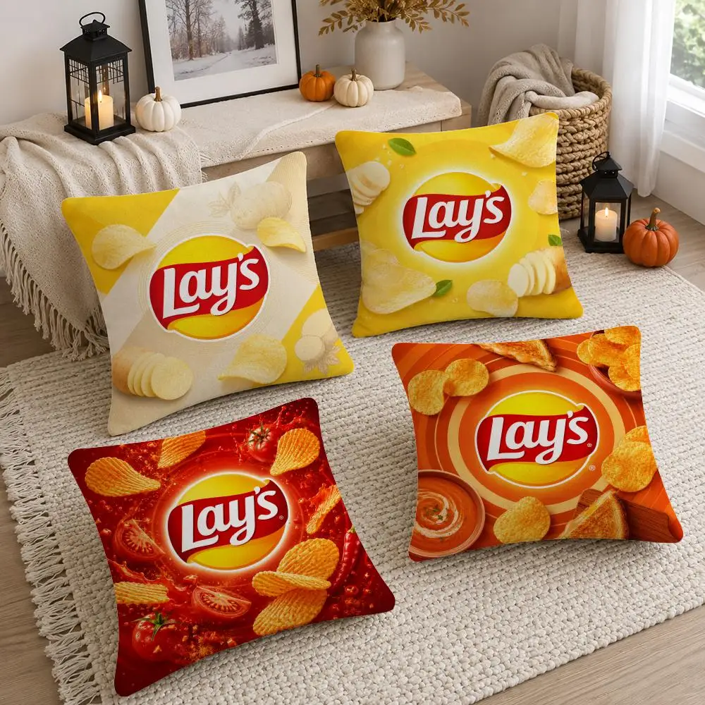 Snack Brand Lay's Cushion Cover Soft Fluffy Short Plush  Pillow Case Throw Decorative Cushion Covers for Sofa Bedroom Home Decor