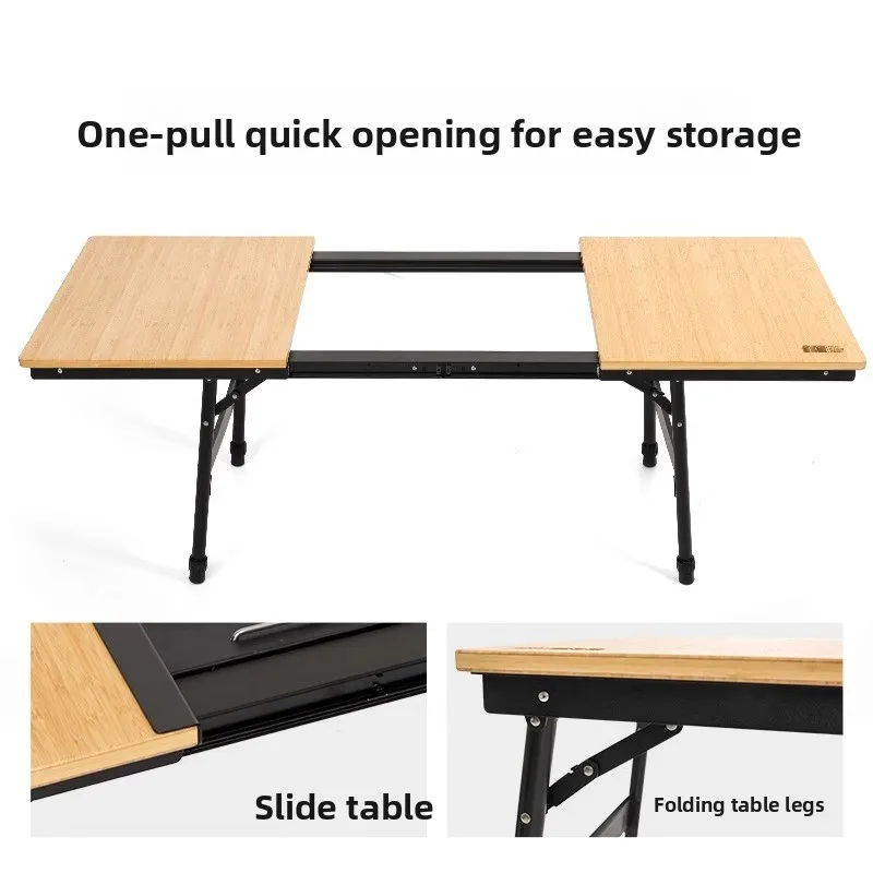 Aluminum IGT Camping Table, Height Adjustable Folding Picnic Table, Bamboo Slide Rail Grill Table for Outdoor Cooking