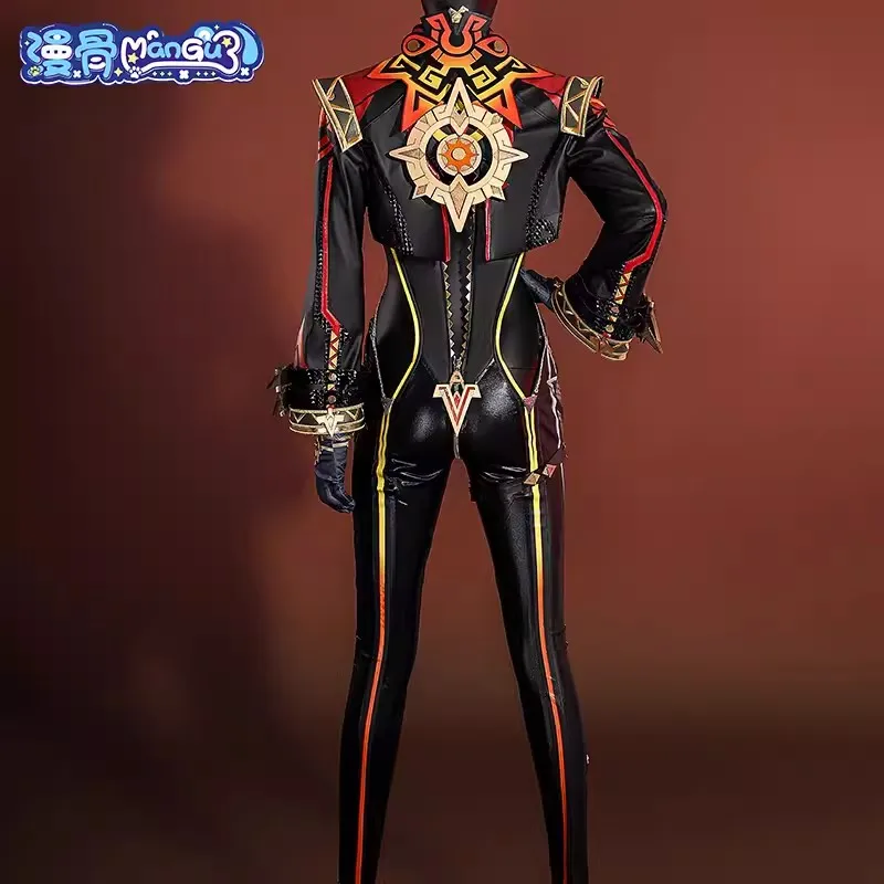 Mavuika Cosplay Costume pour hommes et femmes, Genshin Impact, perruque, uniforme, boucles d'oreilles, lunettes de soleil, fête d'Halloween, chaussures de jeu pliées