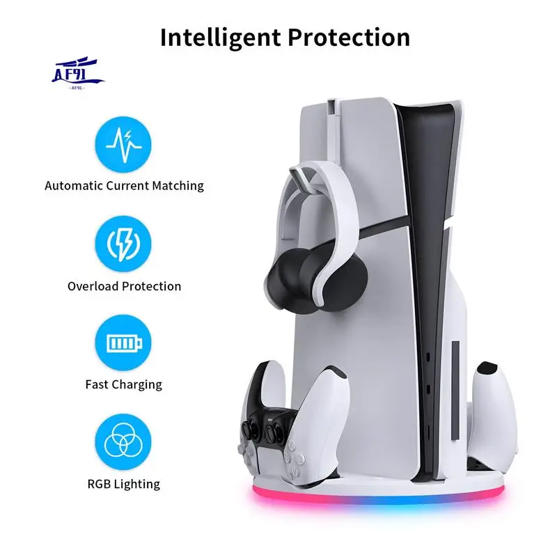 

AF91-For PS5 Slim Console Storage Dock With RBG Light Handle Dock Charger + Hook Multifunctional Convenient Console Dock