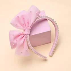 Diademas llenas de perlas a la moda, diademas con lazo de encaje para niñas, nuevas bandas para el cabello de lujo, accesorios para el cabello de regalo de cumpleaños para niños