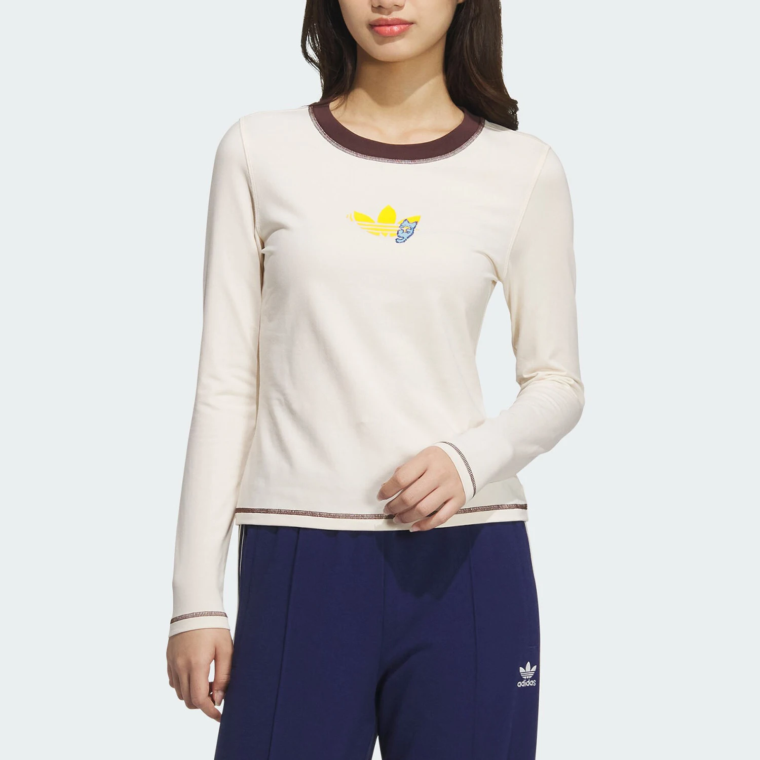 

Adidas Official Authentic Three Stripes Women's Slim Round Neck Casual Long Sleeve T-shirt JL7549