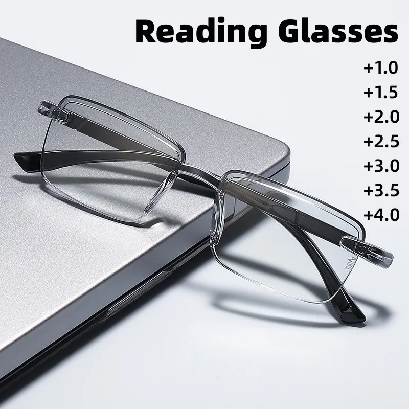 

Trendy Transparent Presbyopia Glasses Vintage Men's Ultralight Reading Glasses Unisex Blue Light Blocking Far-sighted Eyewear