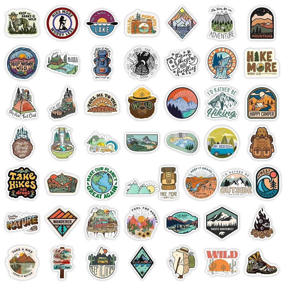 Outdoor Hiking Camping Stickers Forests Mountains DIY Toy Decorative Graffiti Decal for Phone Luggage Laptop Bottles Waterproof