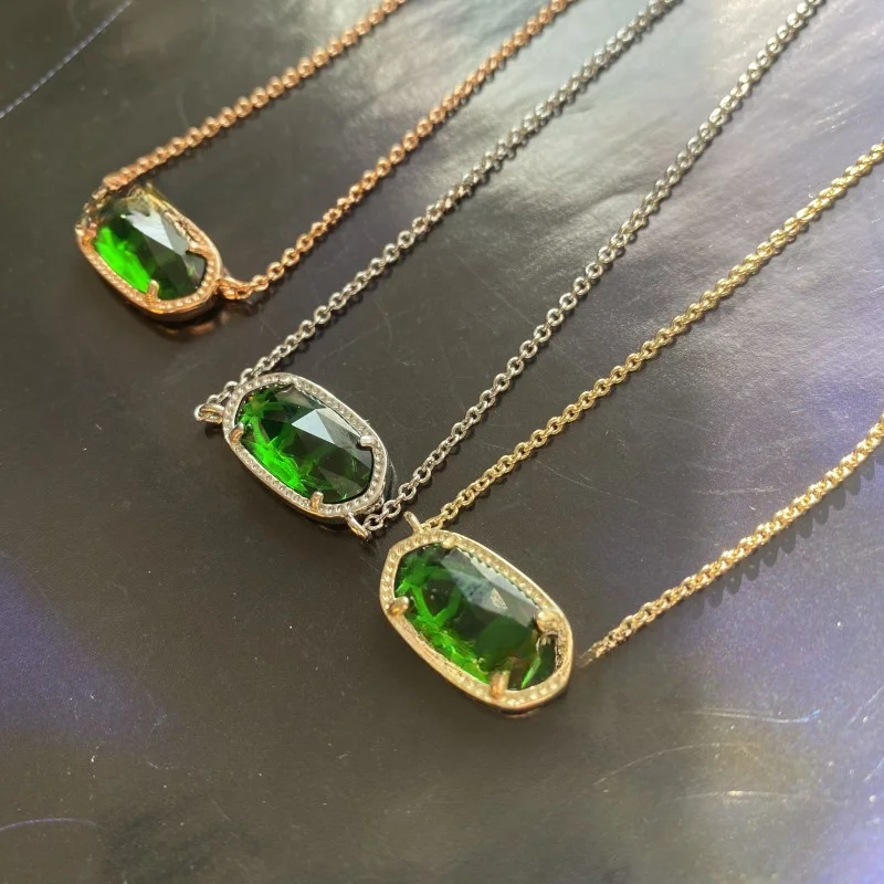 YEEVAA Geometric Grass Green Glass Gemstone Pendant Necklace for Women, Fashion Jewelry, Unique Gifts