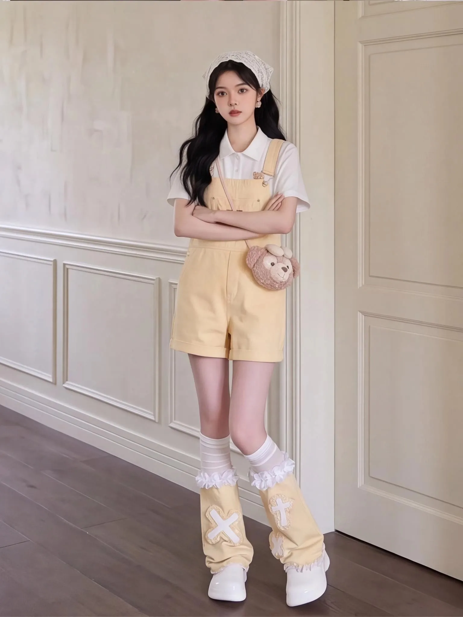 Summer Gentle Wind plus Size  Neck Short Top with Denim Overalls Two Piece Set for Women Casual Fashion Ensemble