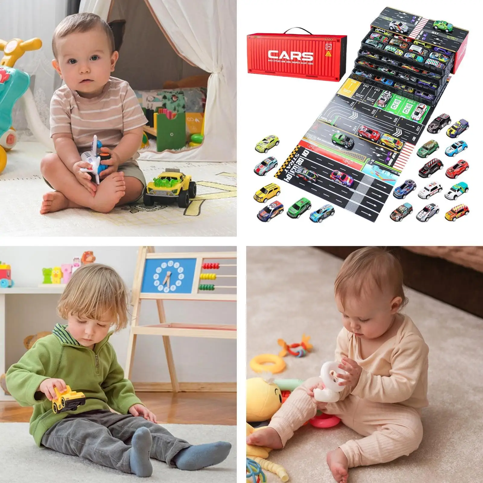 Coches extraíbles, 48 piezas, vehículo pequeño con garaje incorporado, coches de juguete fundidos a presión para niños, Navidad, cumpleaños, viajes, fiesta en el aula