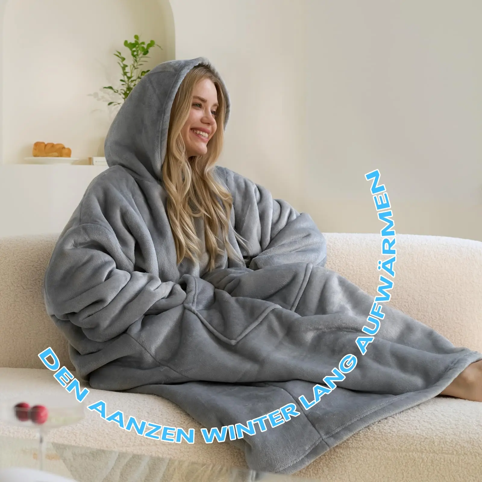 Good Nite 1/2er Set Sherpa Kuscheldecke mit Ärmeln + Hoodie Pullover, Snuggle Blanket mit Taschen für Damen