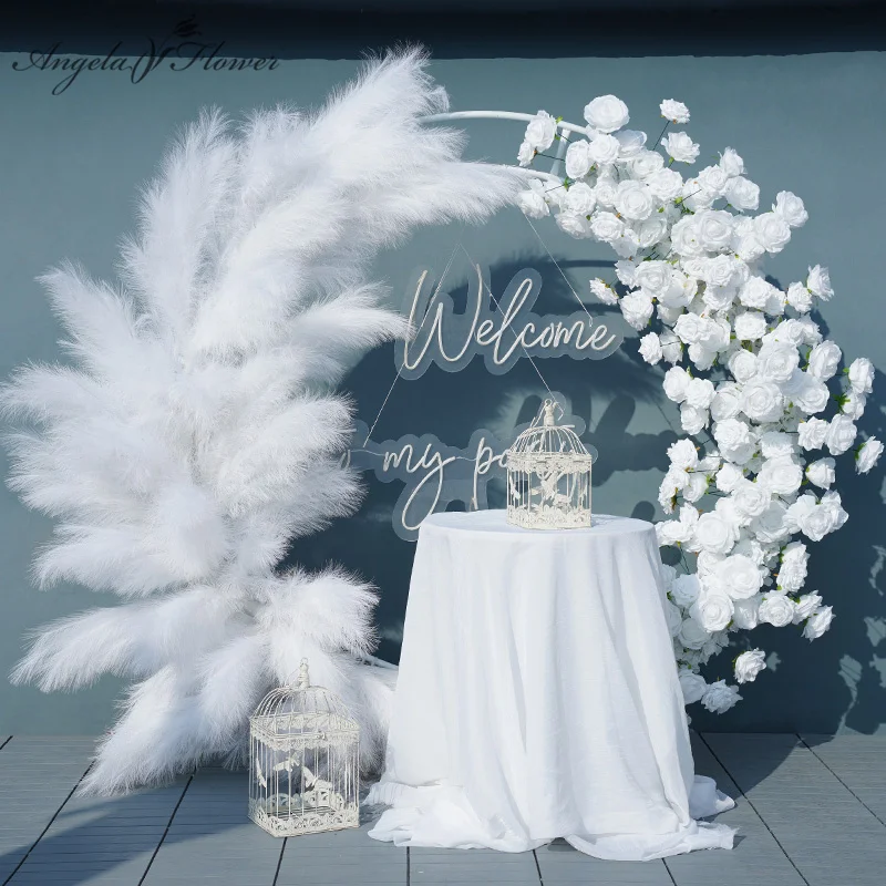 White Pampas Grass Rose for Wedding, Floral Arrangement, Arch Decor, Hanging Flower Row, Event Party Backdrop, Window Display