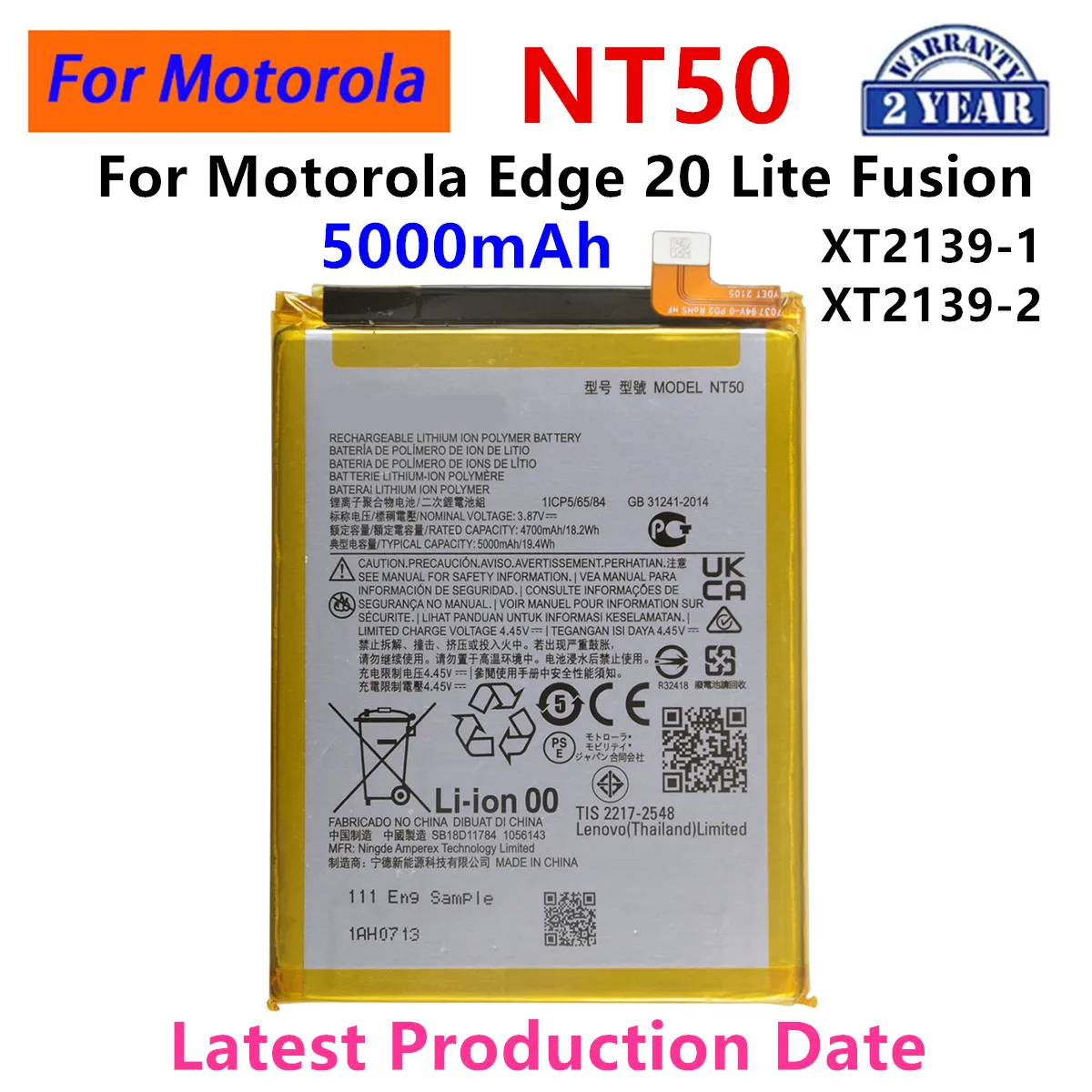 100% Original  NT50 5000mAh Battery  For Motorola  Moto EDGE 20 Lite/Fusion XT2139-1/2   Phone Batteries