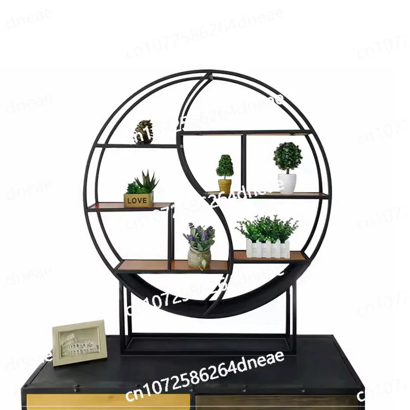 

Европейская гостиная, настенная полка из кованого железа, ретро креативная книжная полка из цельного дерева, перегородка, настенная декоративная круглая витрина