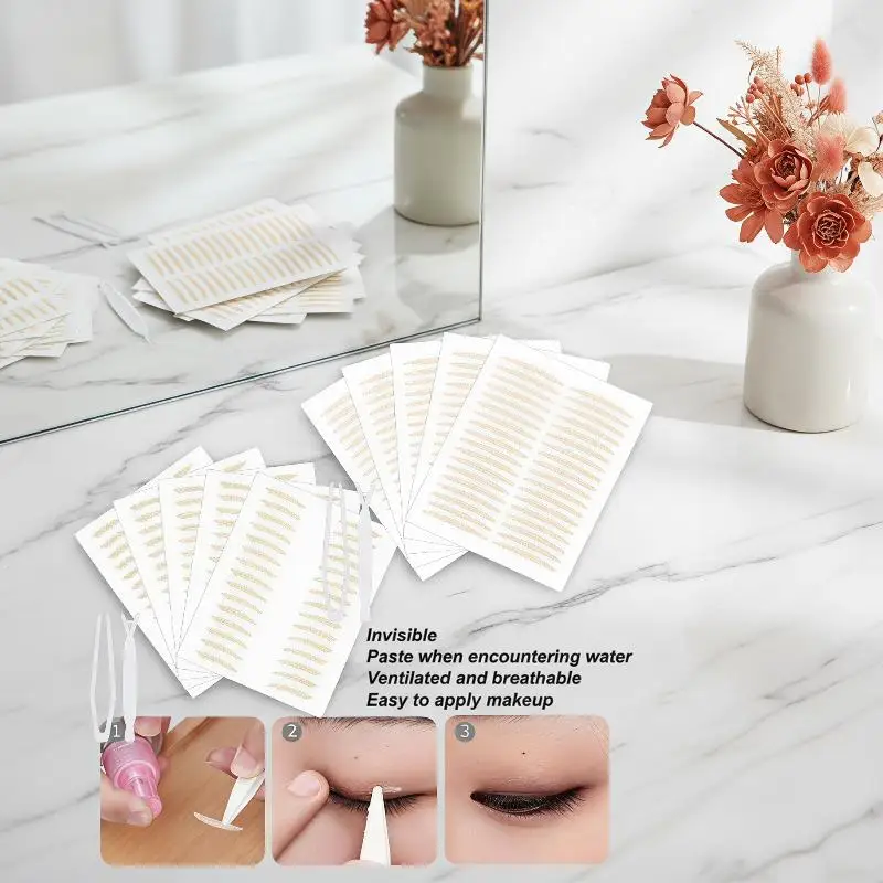 10 Sheets Eyelid Stickers Clear Ultra-Thin Eye Lid Strips With Tweezers Long-Lasting Lace Eyelid Stickers For Natural Big Eye