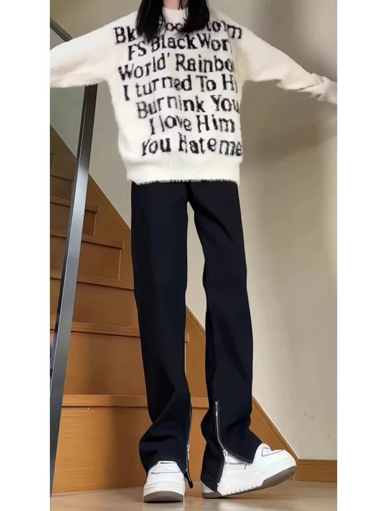 

Bla Men's Jeans High Street American Vibe Design Sense Pants Zipper Slit Slim Straight Micro Flared Pants Cotton Polyester ...