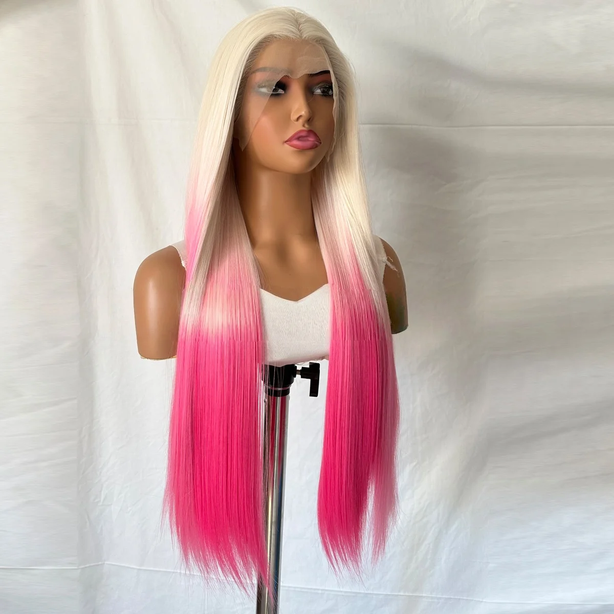 التدرج الوردي شعر مستعار للنساء طويل مستقيم الشعر الجبهة الدانتيل 13*4 الطبيعية رقيق تأثيري الاصطناعية الدانتيل الباروكات أومبير الدانتيل شعر مستعار أمامي #4