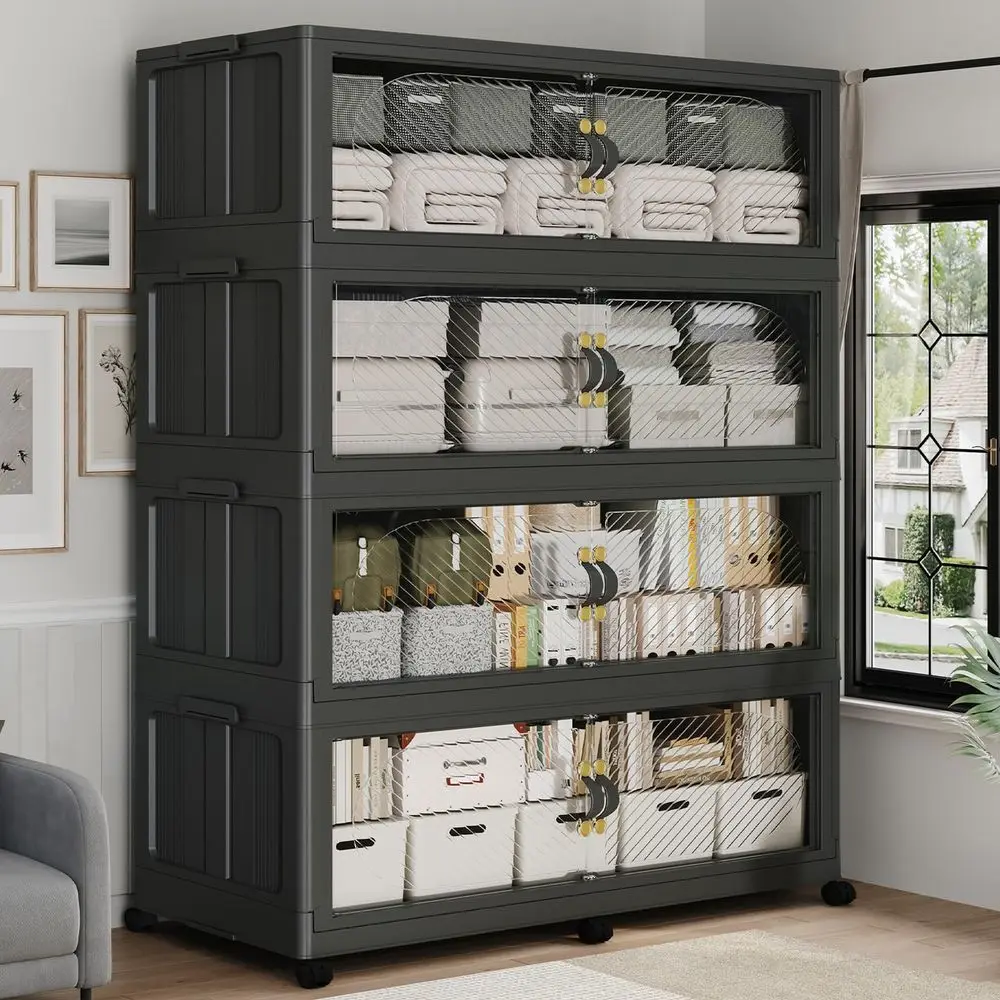 

Extra Large Stackable Storage Bins with Lid, 240Gal Plastic Closet Organizers and Storage Drawer, Collapsible Cabinet Box with