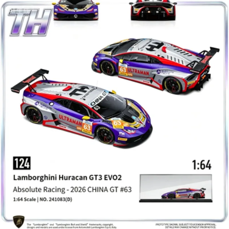 

TH 1:64 Lamborghini GT3 EVO2, die-cast alloy model, male gift, adult collection piece, holiday gift.